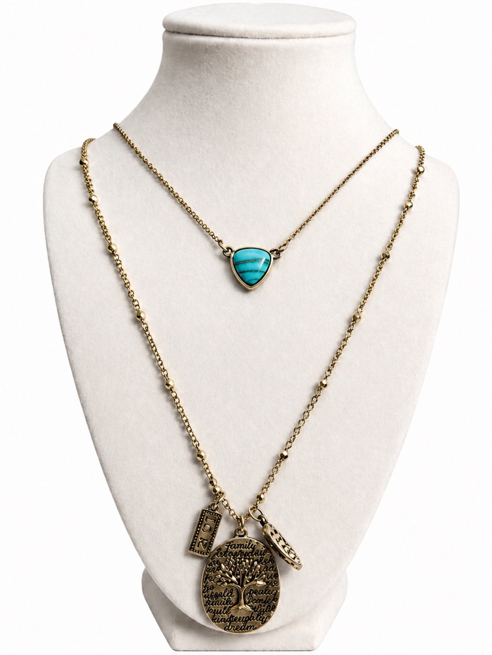 BANSRI Layered Gold Charm Necklace Tree of Life Pendant Boho Adjustable NWOT